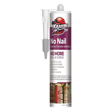 Krakenbond Krakenbond No Nail Construction Adhesive, Outdoor, Waterproof PU Sealant for Floor, Tile, Rubber 10.1 oz, Beige KR610PA